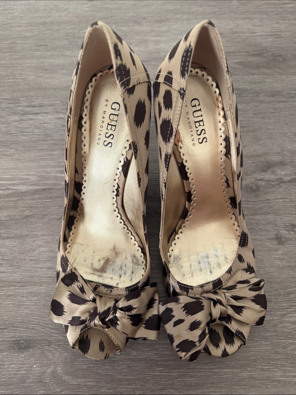 GUESS Leopard-Print Peep-Toe Wedge with Bow - Picture 1 of 9